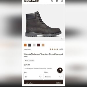 Timberland Premium 6-Inch Waterproof Boots in black nubuck, size 9.5 New